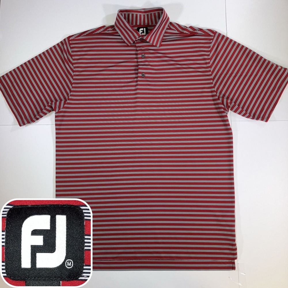 FootJoy Golf Polo Mens M Red Stripe Maple Chase Winston Salem Performance *Flaw